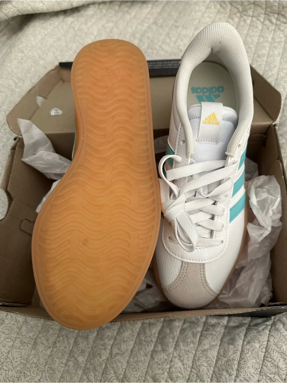 adidas White Low-Top Sneakers with Light Green Trim